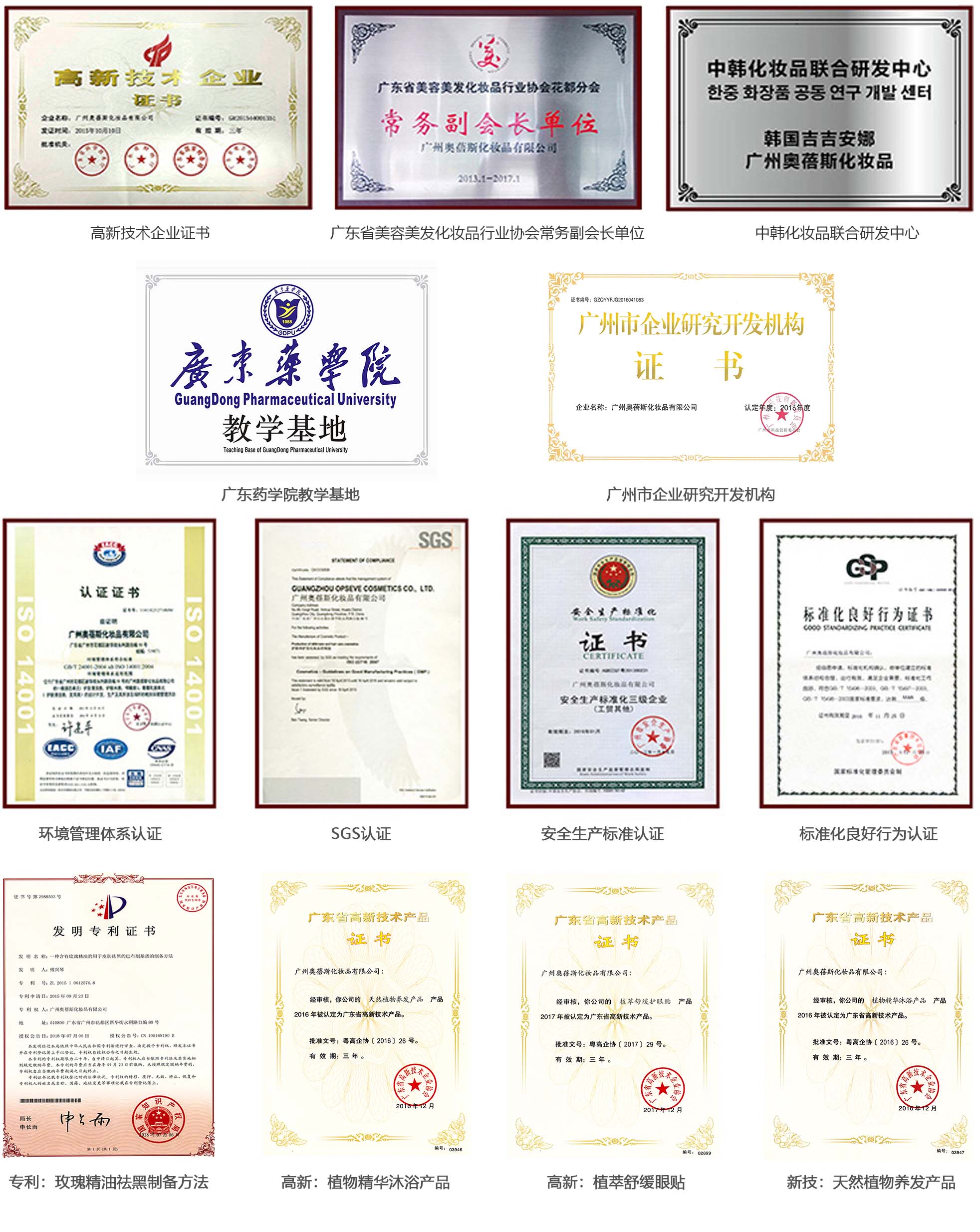 拜高化妝品OEM代加工榮譽證書
